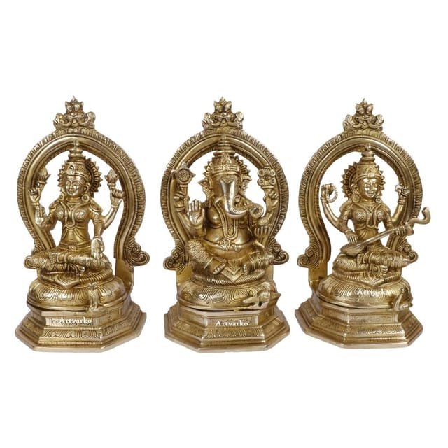 Artvarko Brass Laxmi Ganesh Saraswati Murti Set Of Ganapati Goddess