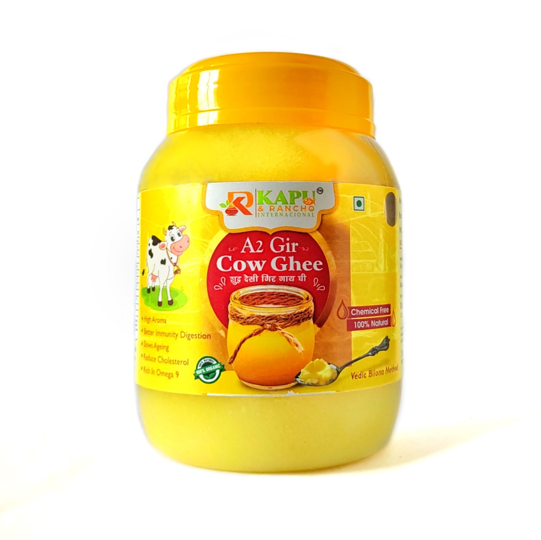 KAPU & RANCHO INTERNACIONAL  A2 Premium Gir Cow Cultured Ghee | Vedic Bilona Two Way Hand Churned | Indian Gir Cow Ghee, Pure A2  Gir Cow Ghee, Natural & Healthy – 500ml (500Gm)