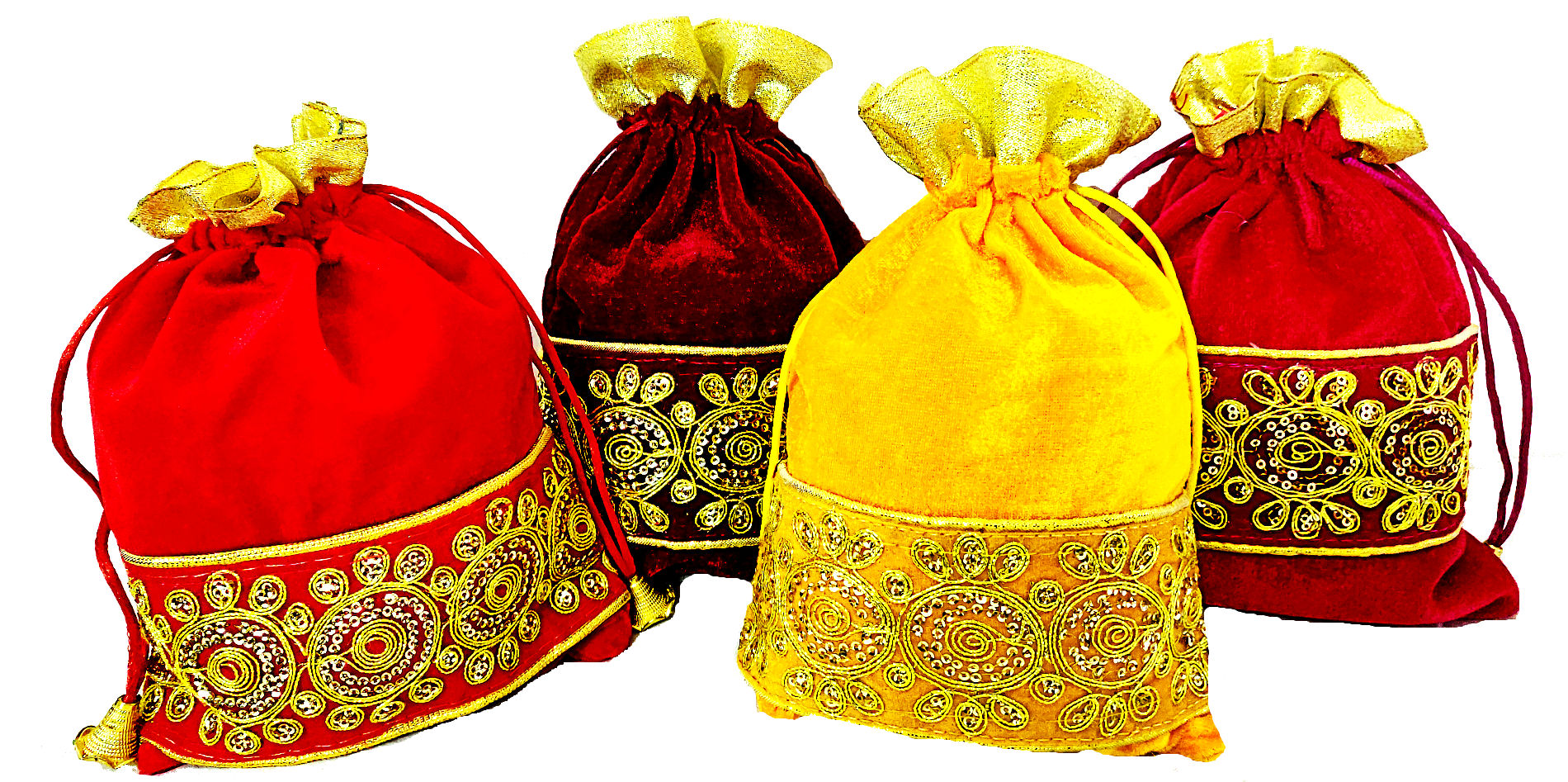 Omkar by R3 Inc. Lace Gift Pouch/Shagun Potli Multicolor (Pack of 4) 25x18 Cm