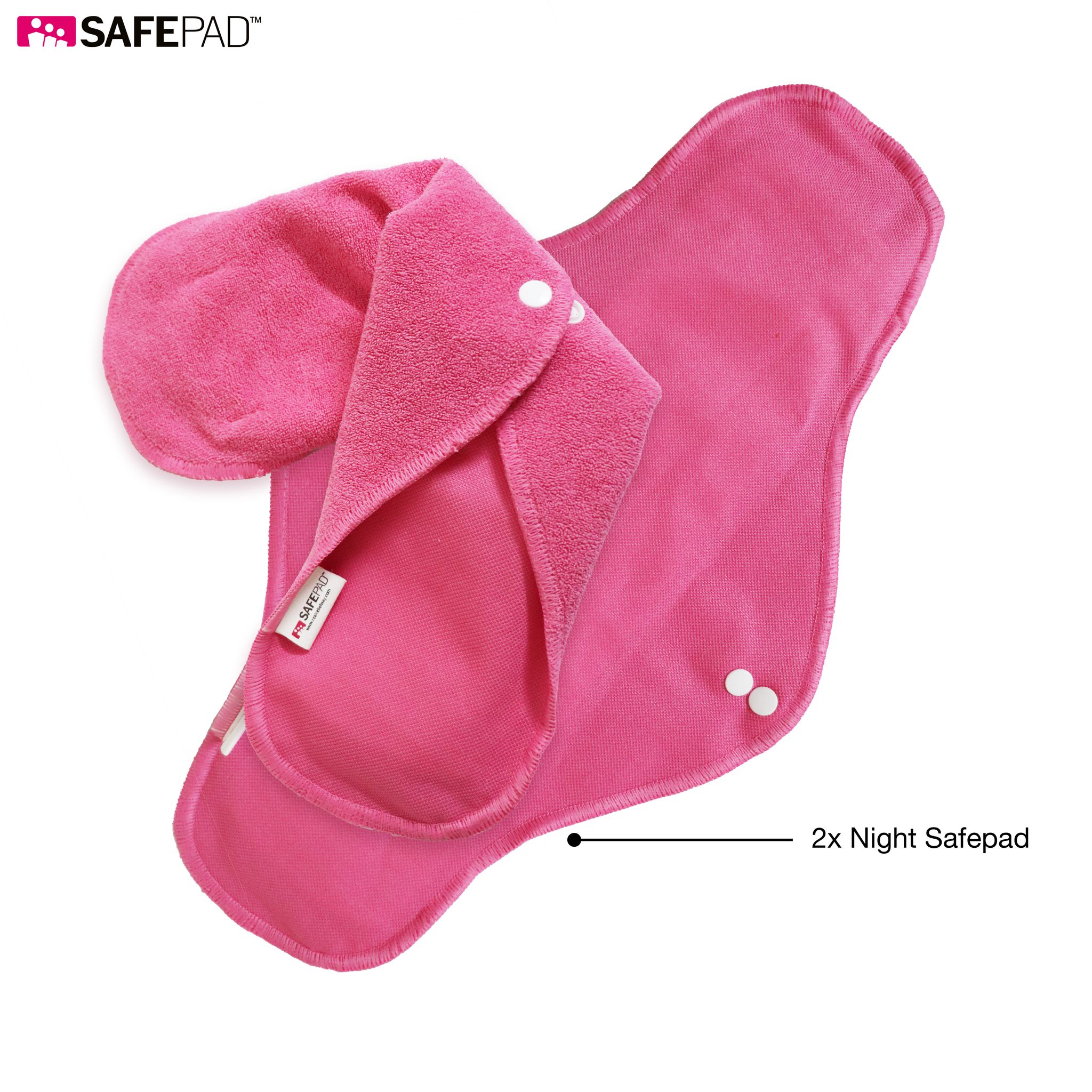 SAFEPAD REUSABLE & ANTIMICROBIAL SANITARY PADS (2 - NIGHT PAD - PINK )