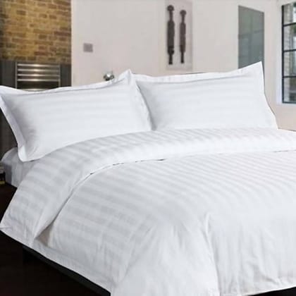 Gethitched Creations Sateen White Stripe Polycotton King Size Bedsheet with 2 Pillow Covers 144 TC