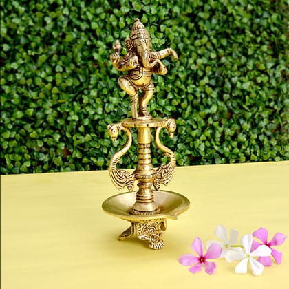 Brass Diya Dancing Ganesh, Diya Lamp, Brass Religious Decor, Handcrafted Brass Diya, Indian Festival Decor, Brass Pooja Diya, Indian Handmade Diya