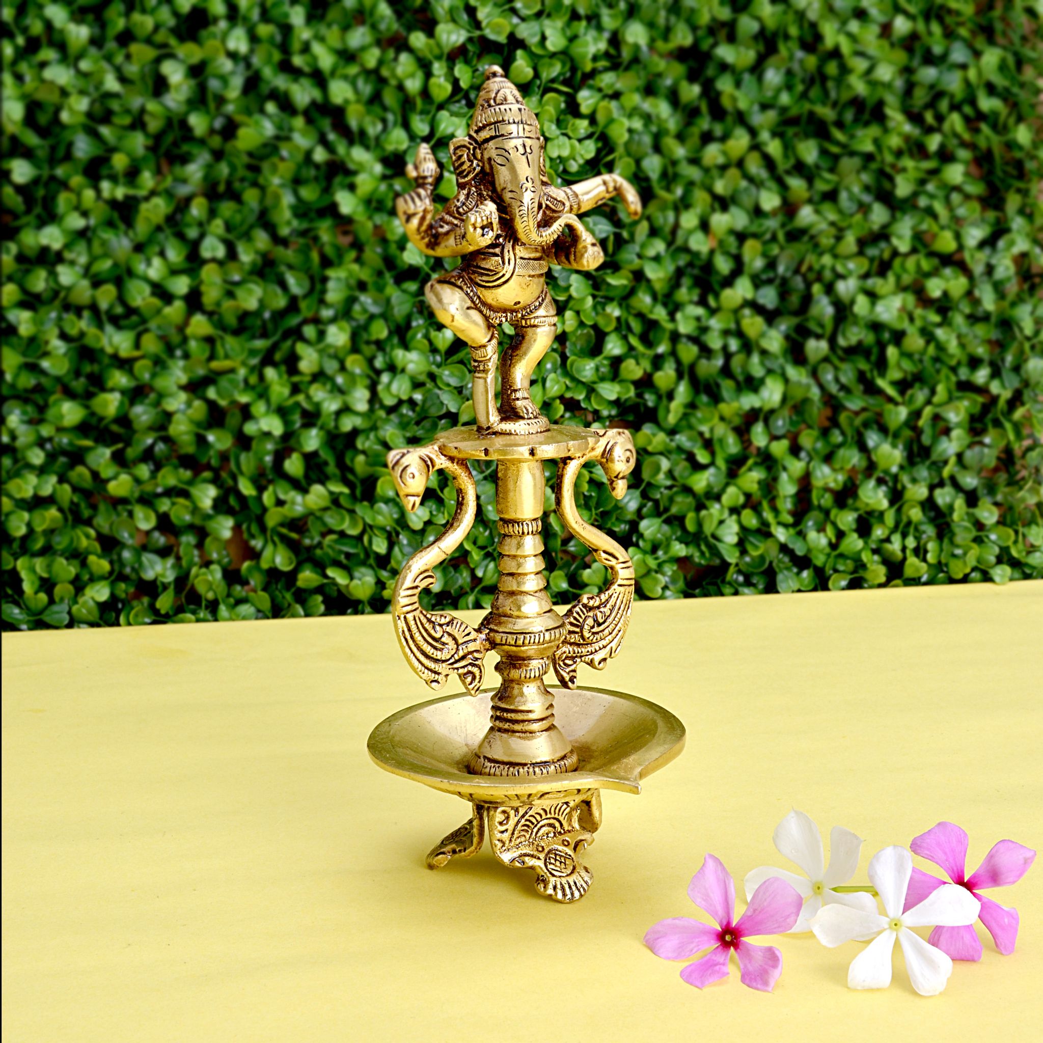 Brass Diya Dancing Ganesh, Diya Lamp, Brass Religious Decor, Handcrafted Brass Diya, Indian Festival Decor, Brass Pooja Diya, Indian Handmade Diya