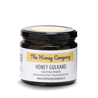 The Honey Company Fragrant and Delicious Honey Gulkand 400g Rose Preserve / Jam with Rosa damascena Petals in 100% Pure, Natural, Raw, Unprocessed, Unheated, Unpasteurised, Unfiltered Rosewood Raw Honey