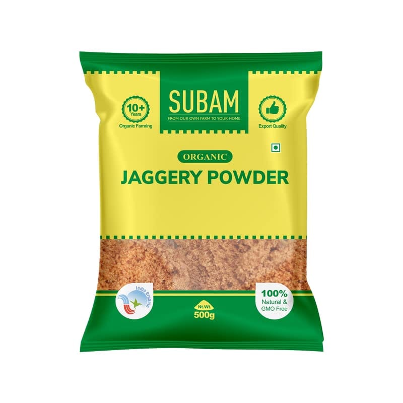 Subam Organic Jaggery Powder 1500 gms ( Pack of 3 X 500gms) | Certified Organic | Sold by a Farmer