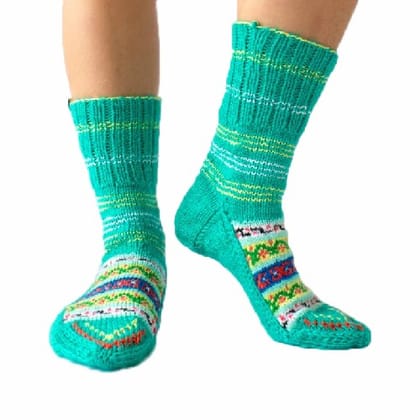 AuthenticHand Knitted Kullu Design Unisex Ankle Socks - Aqua