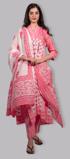 BE design_cotton Fabulous Women pink printed Kurta Sets with dupatta