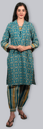 BE design_Cotton trending blue printed kurti set