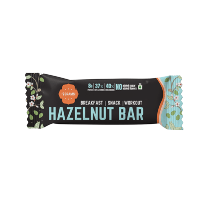 9GRAMS Energy Bar | Wholegrains and nuts | No added Sugar | No Preservatives | 50gms each (Hazelnut(pack of 4)