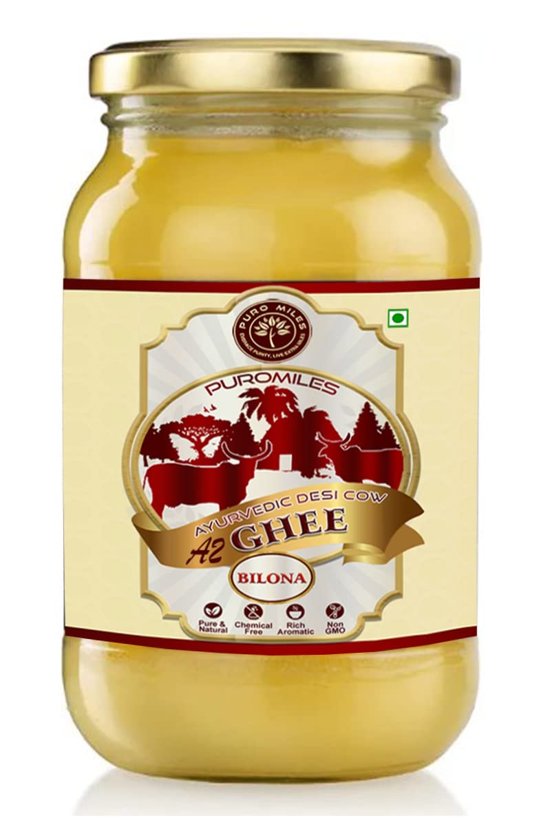 Puro Miles A2 Bilona Ghee-500mL | Pure Desi Premium Ghee from Kankrej Cow |Curd Churned | Organic & Natural | Forest Grass Fed Cultured Ghee