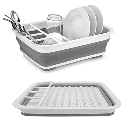 Rigwa Vegetable Fruit Wash and Drain Sink Storage Basket - Multifunctional and Space-Saving Dish Tub with Collapsible Cutting Board and Drying Rack