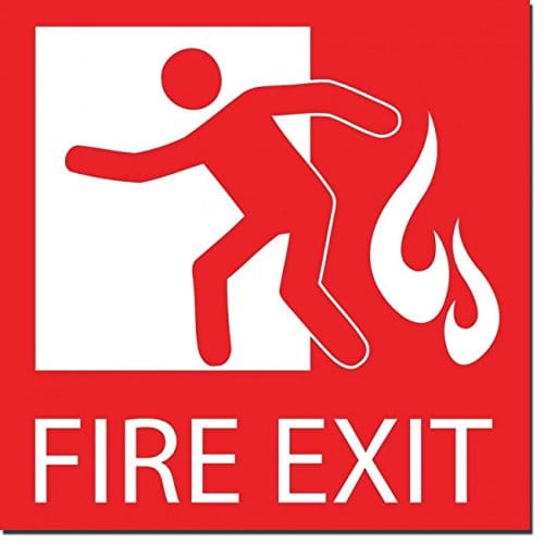 Red Fire Exit Sign Label 12x12 Inch PVC Vinyl Label