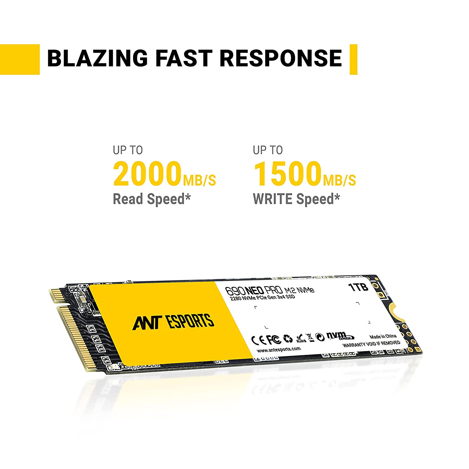 ANT Esports 690 Neo Pro M.2 NVMe 1TB SSD,Speed Upto 2000MB/s of Read, 1500MB/s of Write