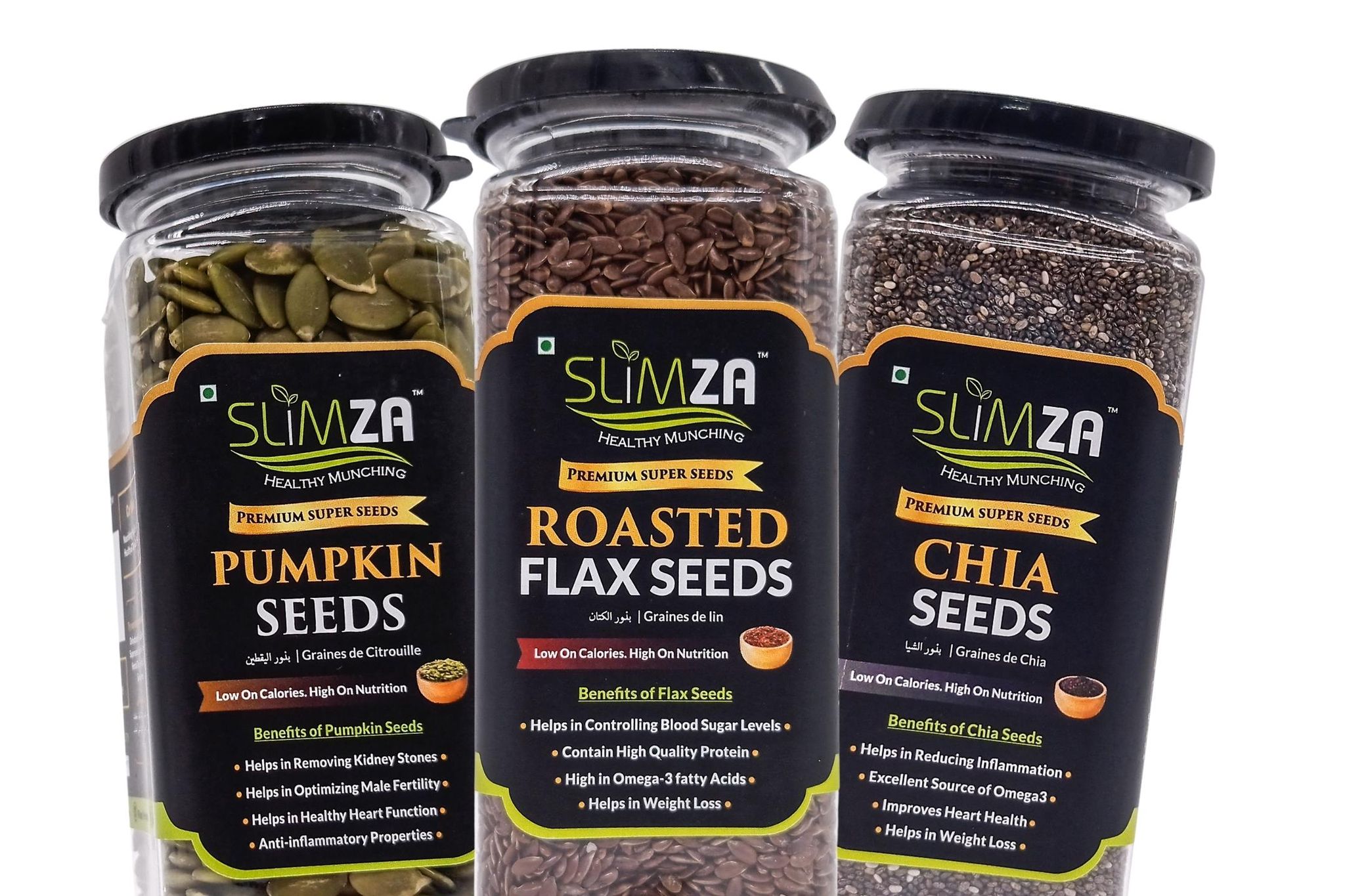 Slimza Premium Weight Loss Mix (610gm) | Healthy Super Seeds Combo - Chia, Flax, Sunflower| High Protein, Fiber | Diet snack | No Preservatives | Vegan | Gluten-free | Pack of 3 Seeds