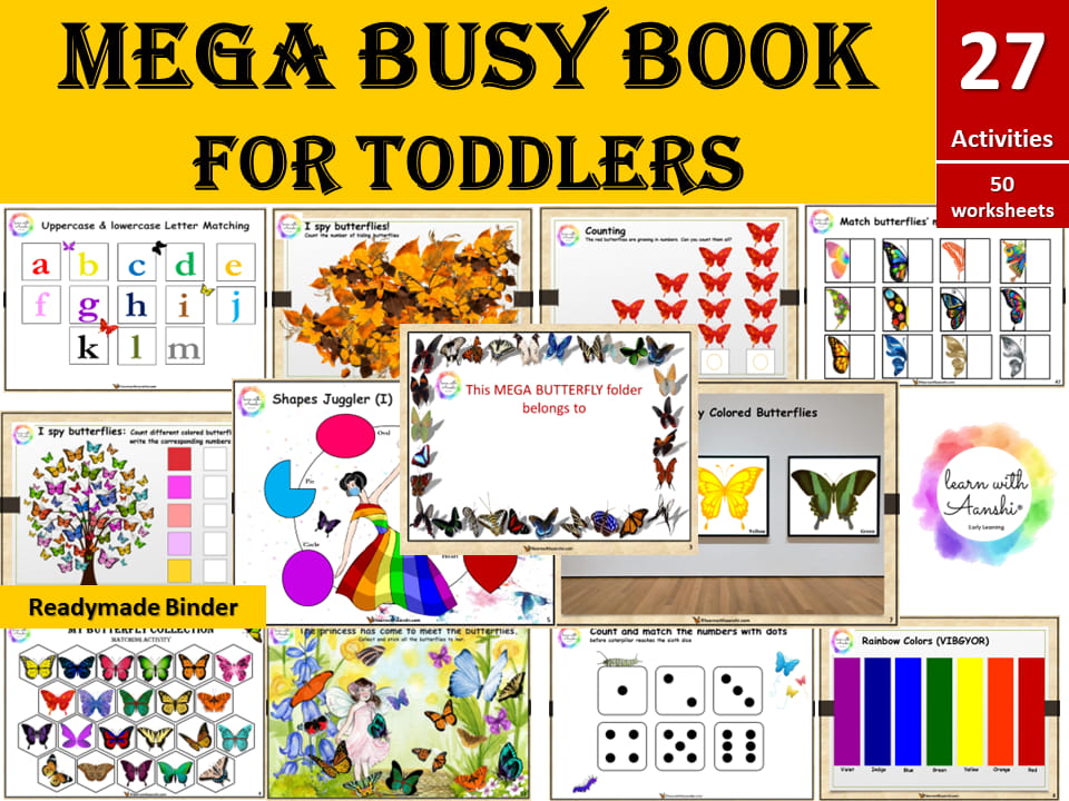 Mega Busy Book for Toddlers (Box), Fun Learning with Butterflies, Learning Folder, Quiet Book, 2-5 years old