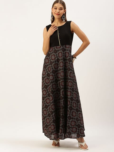 Charcoal Georgette Floral Print Ankle-Length Dress with Matching Long Shrug  at Soch