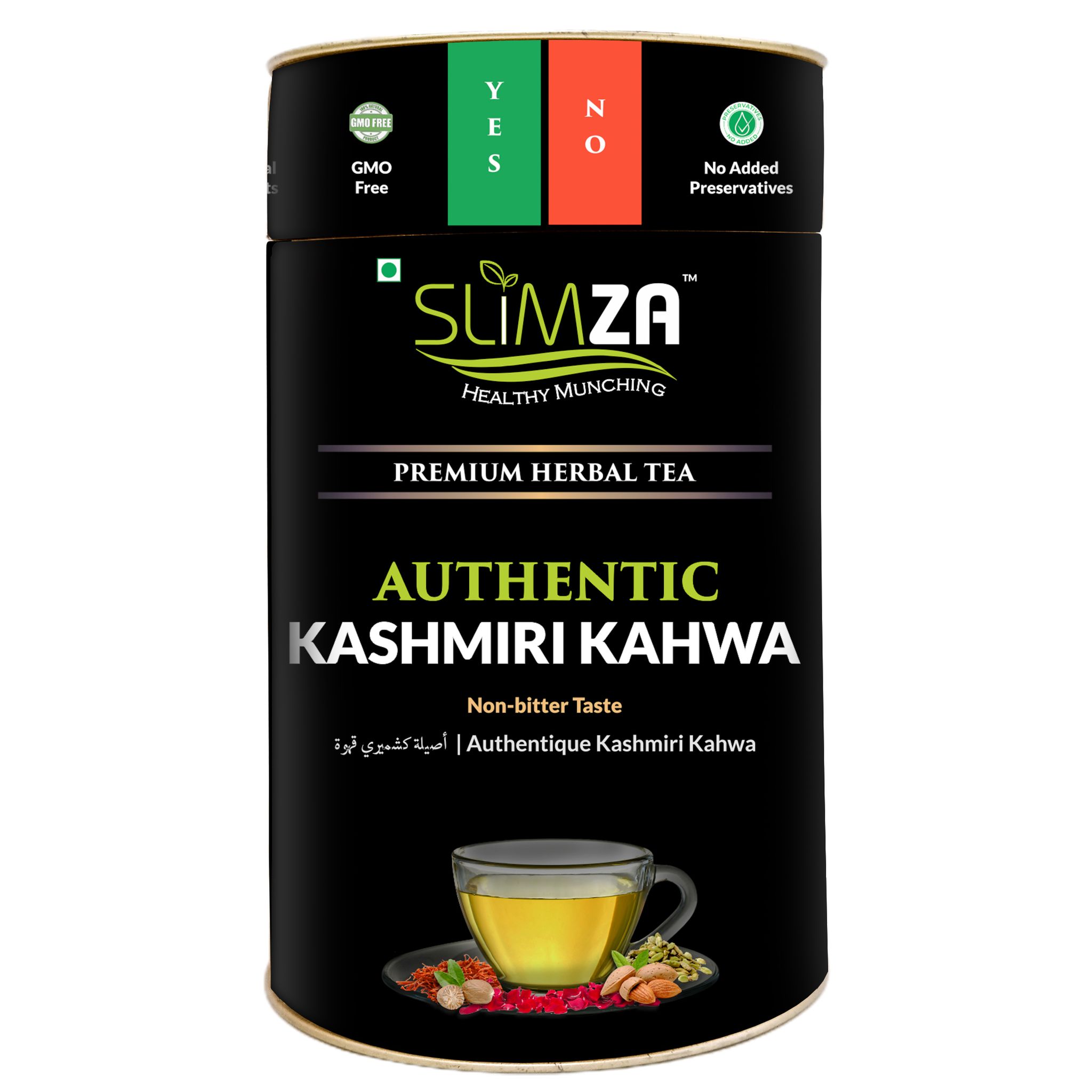 Slimza Premium Authentic Kashmiri Kahwa (100gm) | Whole Leaf Green Tea | Non Bitter | With Rose petals Almond, Saffron, Cardamom, Black Pepper, Ginger, Liquorice, Cloves