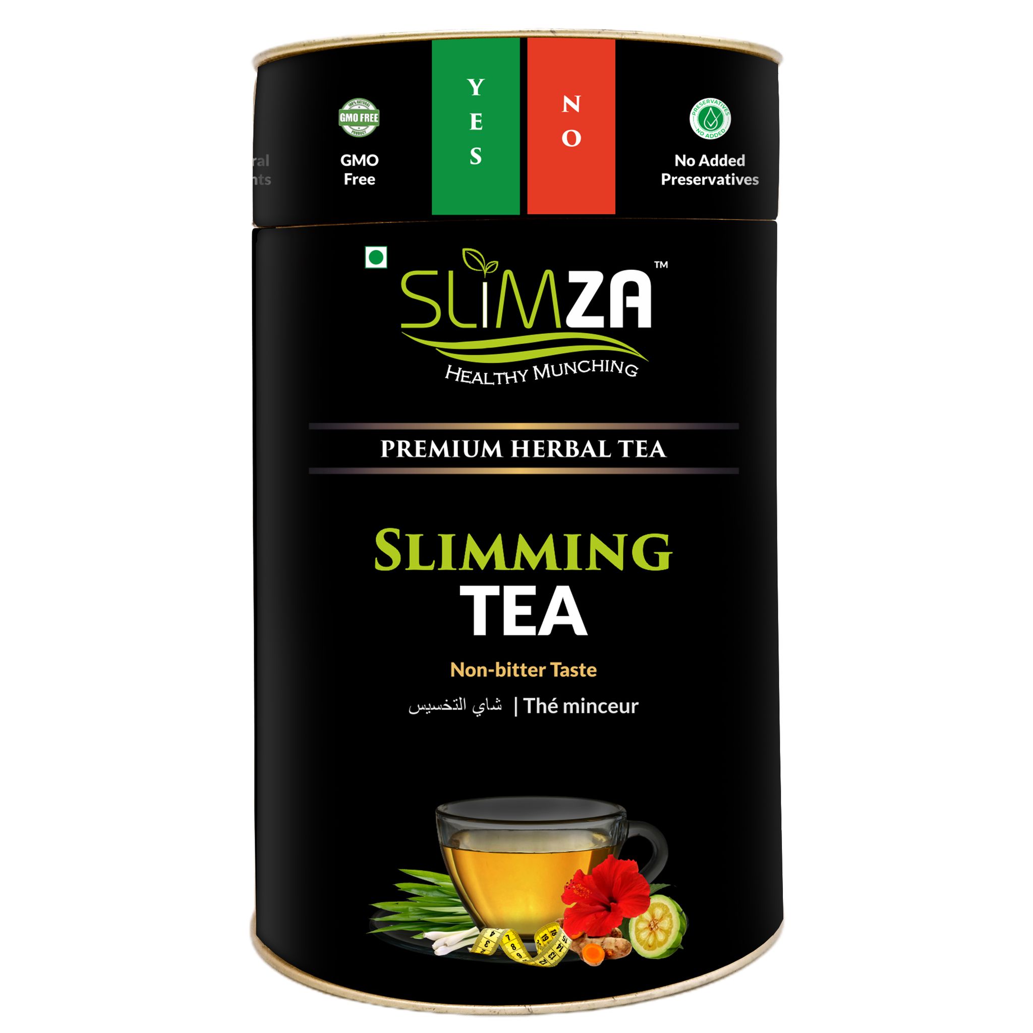 Slimza Premium Slimming Tea (100gm) | Whole Leaf, Non Bitter | High Metabolism | Low Calories | No Sugar | Garcinia, Hibiscus, Turmeric, Lemon Grass, Black Pepper, Senna, Cinnamon, Ginger