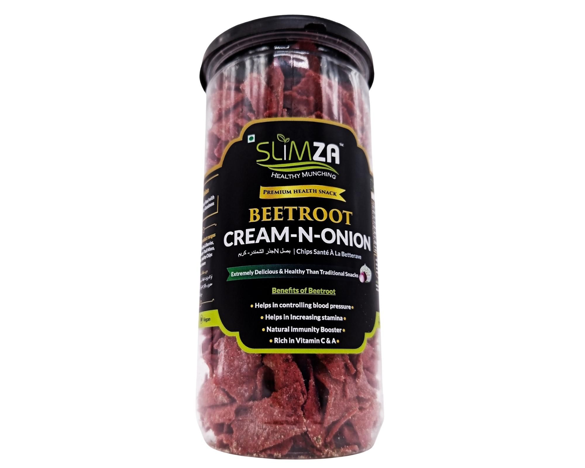 Slimza Healthy Premium Quality Beetroot Cream N Onion Chips (150gm) | No Preservatives | Gluten Free | Vegan | No MSG