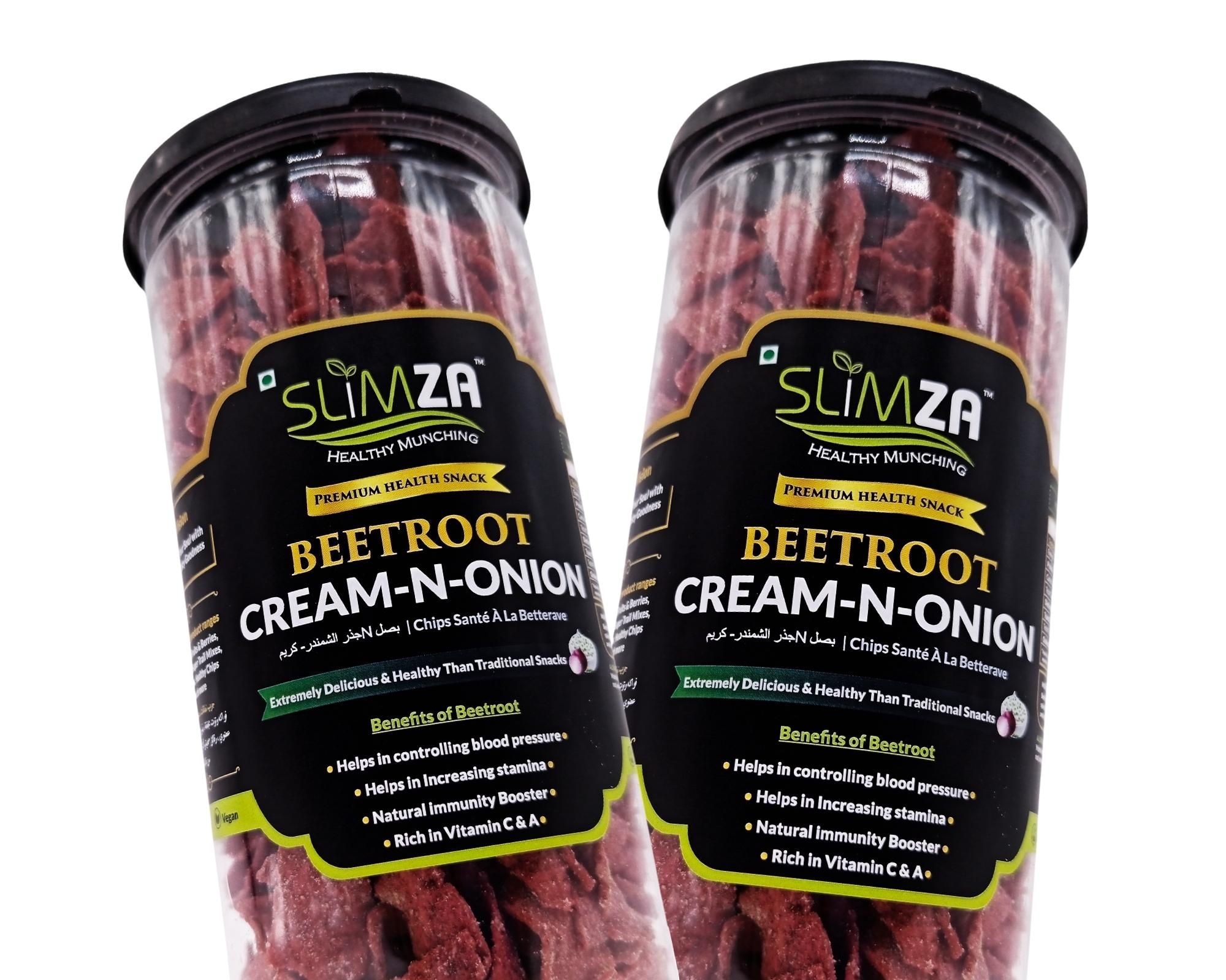 Slimza Healthy Premium Quality Beetroot Cream N Onion Chips (300gm) | No Preservatives | Gluten Free | Vegan | No MSG | Combo (2x150gm)