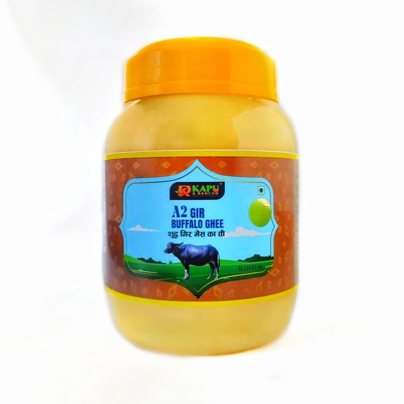 KAPU & RANCHO INTERNACIONAL  Pure A2 Gir Buffalo Cultured Ghee | Traditional Bilona Method |  Gir Buffalo Ghee – 1000ml (1KG)