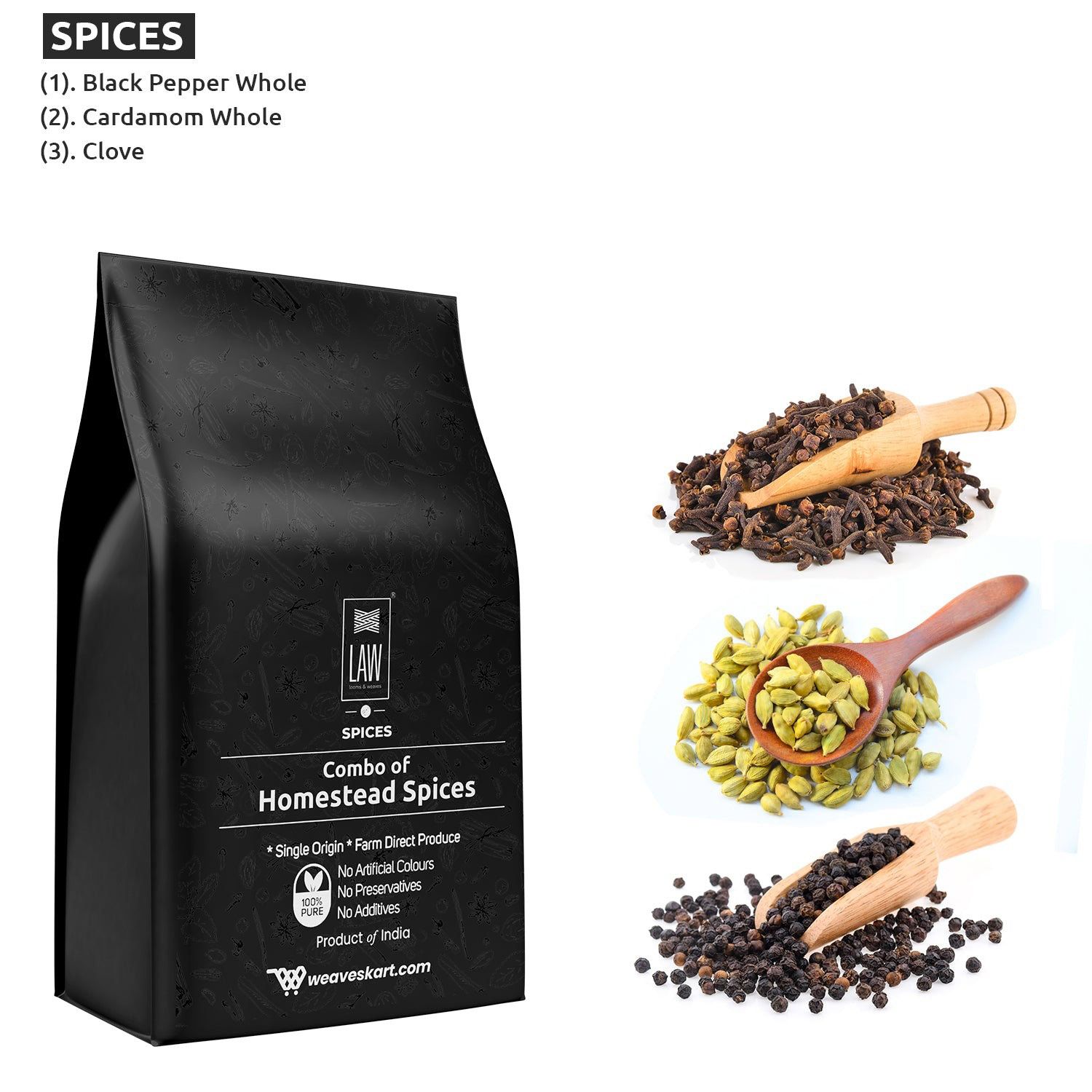 Combo Offer of Spices – Cardamom, Clove & Black Pepper – 100 gm each