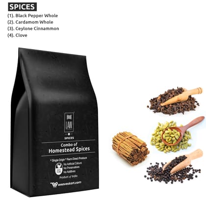 Combo Spices – Cardamom, Clove, Ceylon Cinnamon and Black Pepper – 100gm Each