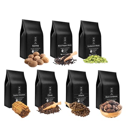 Gift Pack of Indian Spices – (Cardamom, Clove, Black Pepper, Ceylon Cinnamon, Nutmeg Whole, Black Cardamom & Allspice)