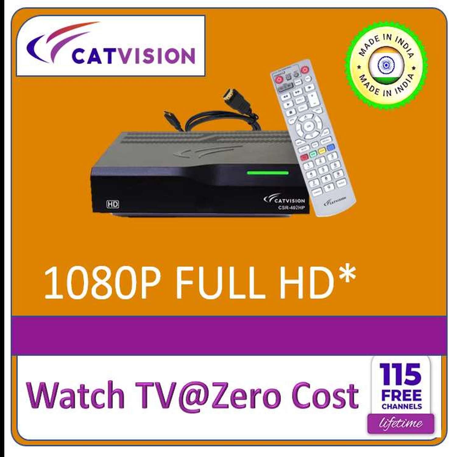 Catvision DD Free Dish DTH MPEG4 HD for 115+ Free TV Channels with | HDMI Cable | Deluxe Remote