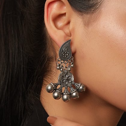 Silver look alike oxidized designer drop earrings