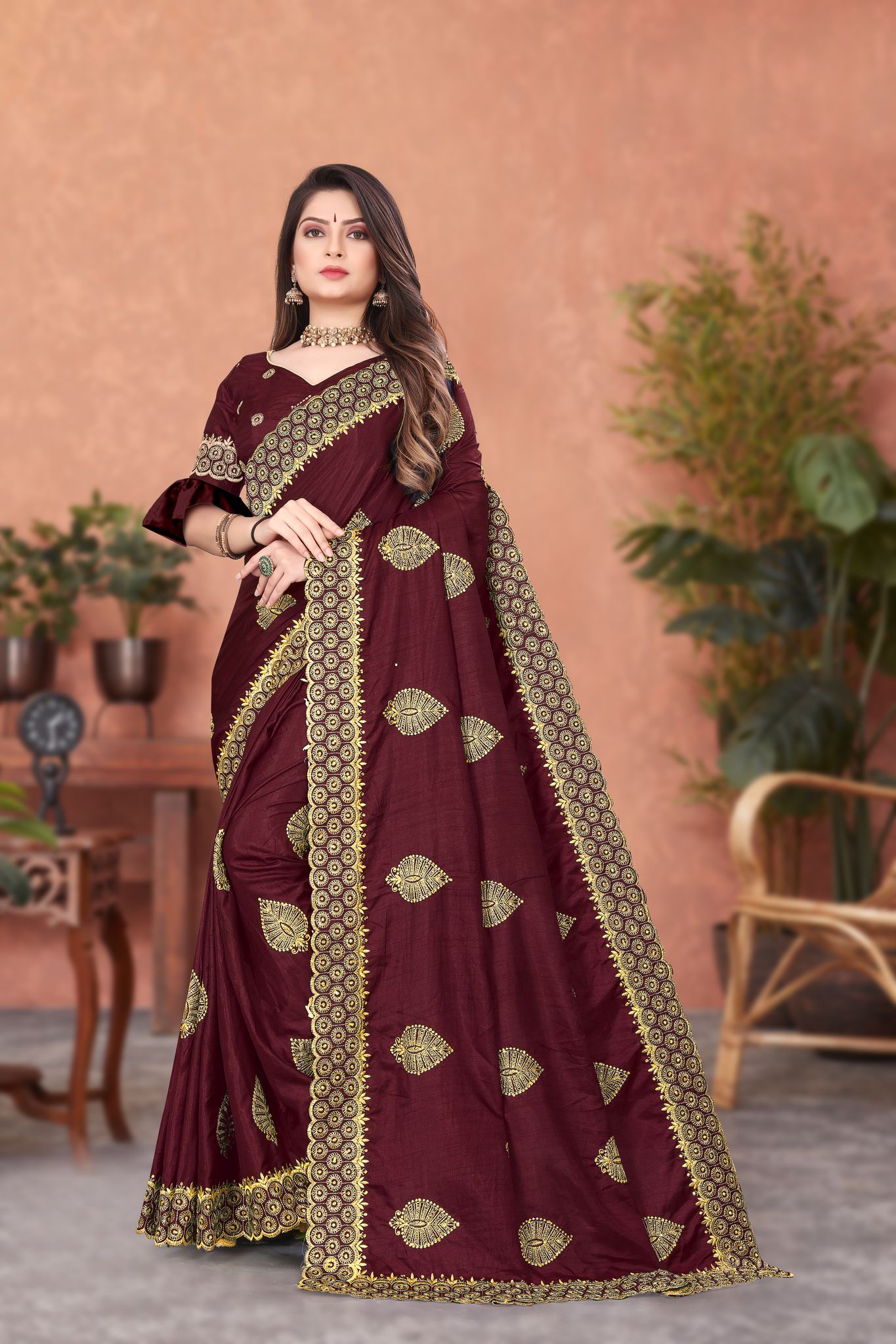 shopher Embroidered Silk Saree