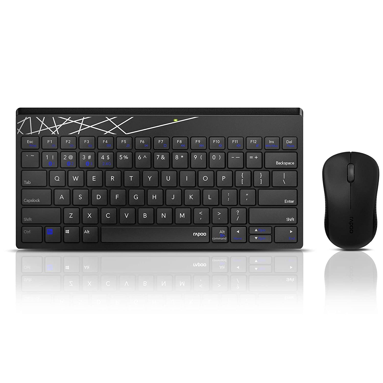 Rapoo 8000M Multi-Mode Keyboard & Mouse Bluetooth 3.0/4.0 Wireless 2.4 GHz 1300 DPI Combo-Black