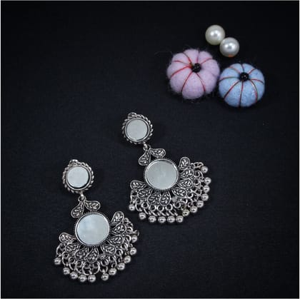 Silver oxidized mirror drop earrings for women and girls