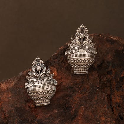 Silver look alike oxidized stud earrings for women and girls