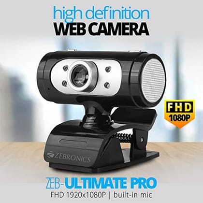 Zebronics Zeb-Ultimate Pro (Full HD) 1080p/30fps Webcam with 5P Lens, Built-in Mic, Auto White Balance, Night Vision, Manual Switch for LED (Black)