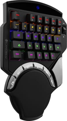 ZEBRONICS Zeb-MAX Atom one-Handed RGB Gaming Mechanical Keyboard, 37 Keys with 5 Macro Keys, Wrist Pad, Dedicated Volume Controller