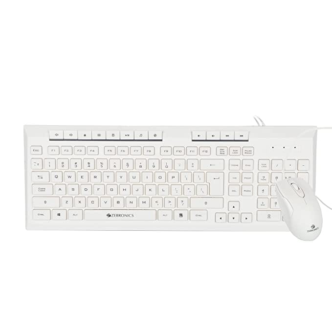 ZEBRONICS Zeb-JUDWAA 900 Wired USB Keyboard and Mouse Set with 12 hotkeys, 800/1200/1600 DPI, 1.8m USB Cable, Dedicated DPI Button, UV Printed chiclet Keys, Rupee Key and Silent Usage(White)