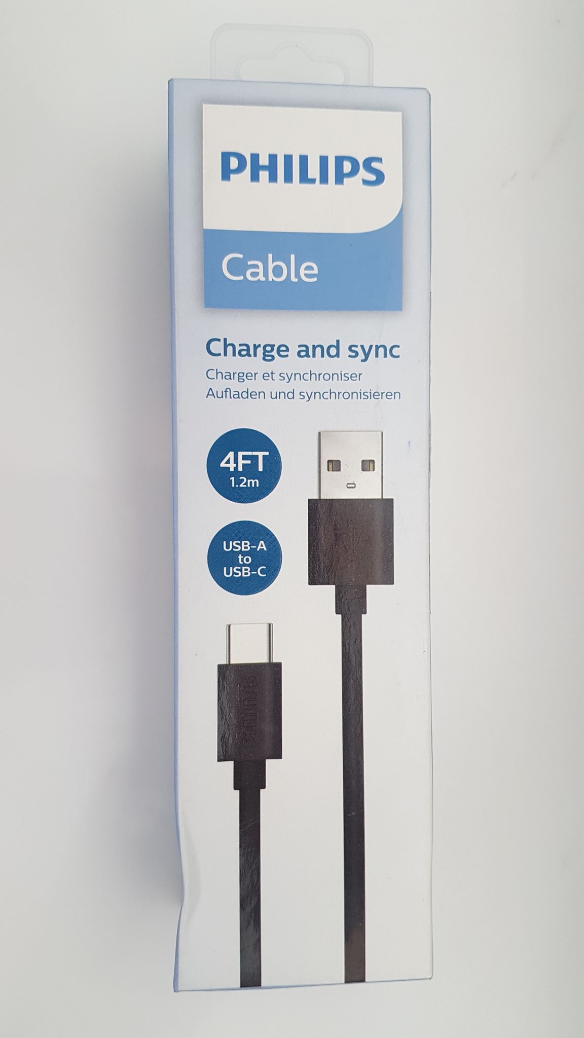 PHILIPS DLC3104A/00 - USB A to Type C Cable for Fast Charging and Synchronization - 1.2 Metres