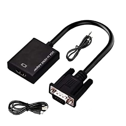 Electroline VGA to HDMI with Audio Converter Adapter, VGA Male to HDMI Female with 3.5MM Audio Jack  Full HD 1080P for Connecting Monitor/PC/Laptop/Projector