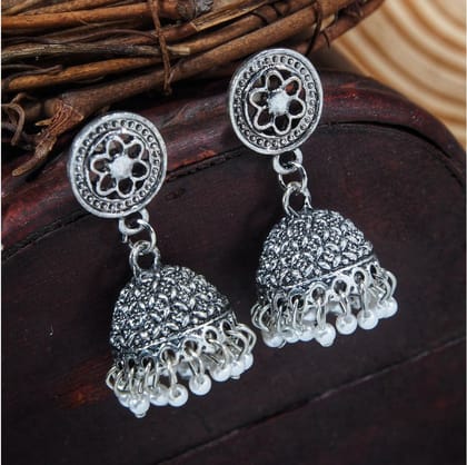 Oxidized silver plated jhunka earrings for female