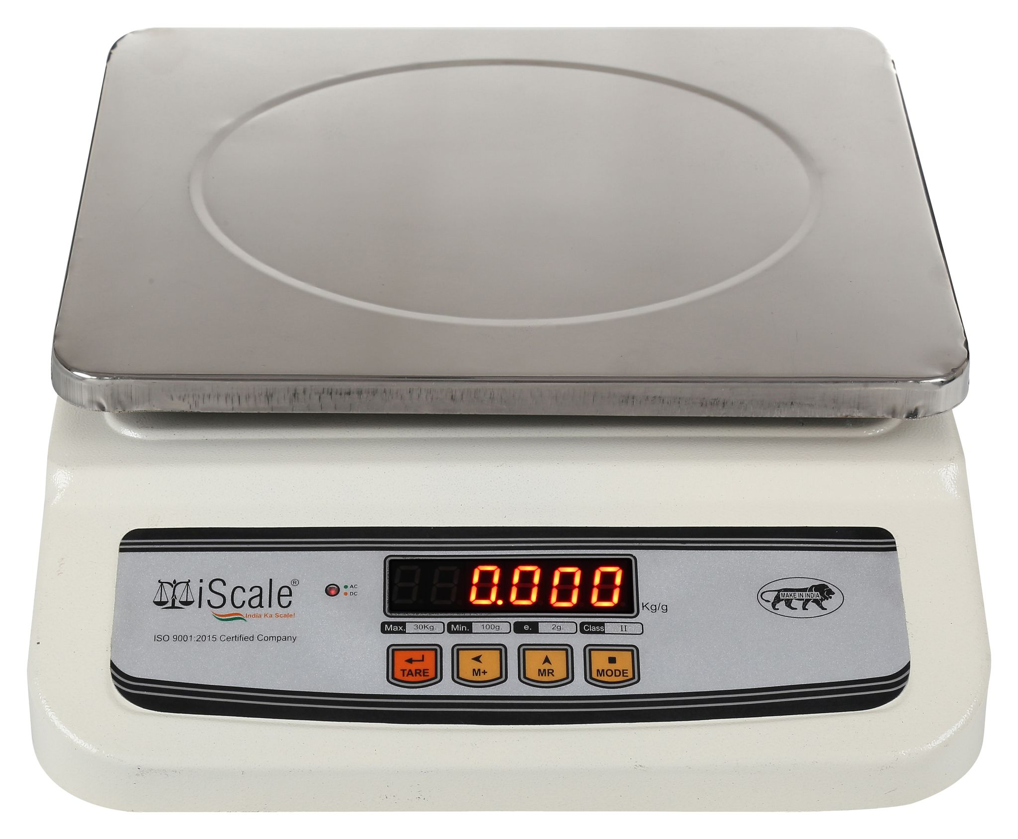 iScale i-02 Weight Capacity 30kg x 2g Digital Weighing Machine Scale with Front and Back Double Display for Kirana Shop, Kitchen and Commercial Purposes (10x12 inches, Silver)