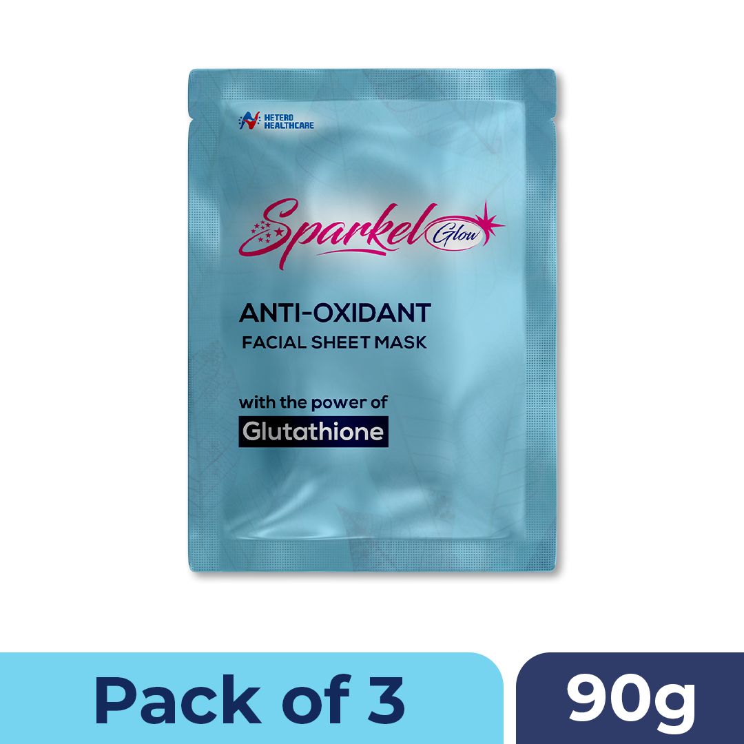 Sparkel GLOW Anti-Oxidant Facial Sheet Mask with Glutathione | Brightening Face Mask for Glowing Skin | For All Skin Types | Orange Fragrance | Pack of 3 Masks