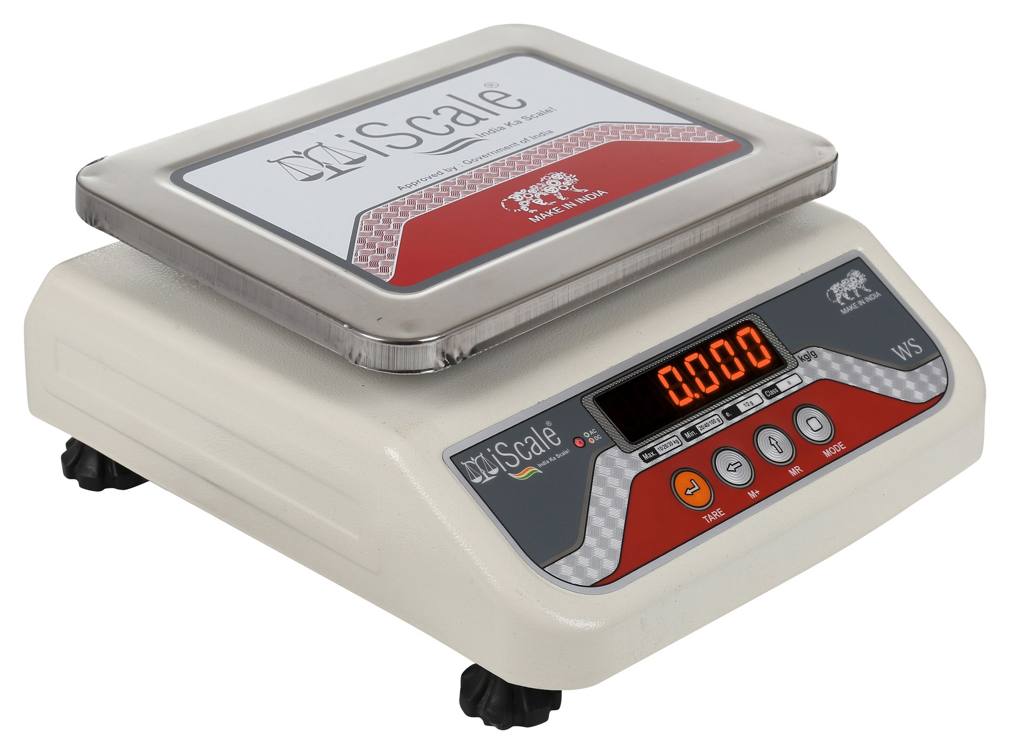 iScale i-03 10kg x 1g Digital Table Top Weighing Scale with Front & Back Red Double Display, Small Stainless Steel Pan, 7x9" (Off-White)