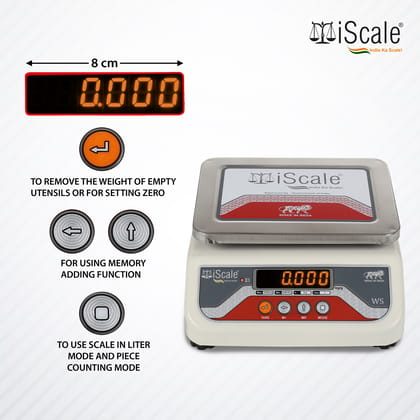 iScale i-03 20kg x 1g Digital Weighing Scale with Front and Back Red Double Display, Small Stainless Steel Pan, 7x9" for Kirana shop, Grocery Store and factory (Off-White)