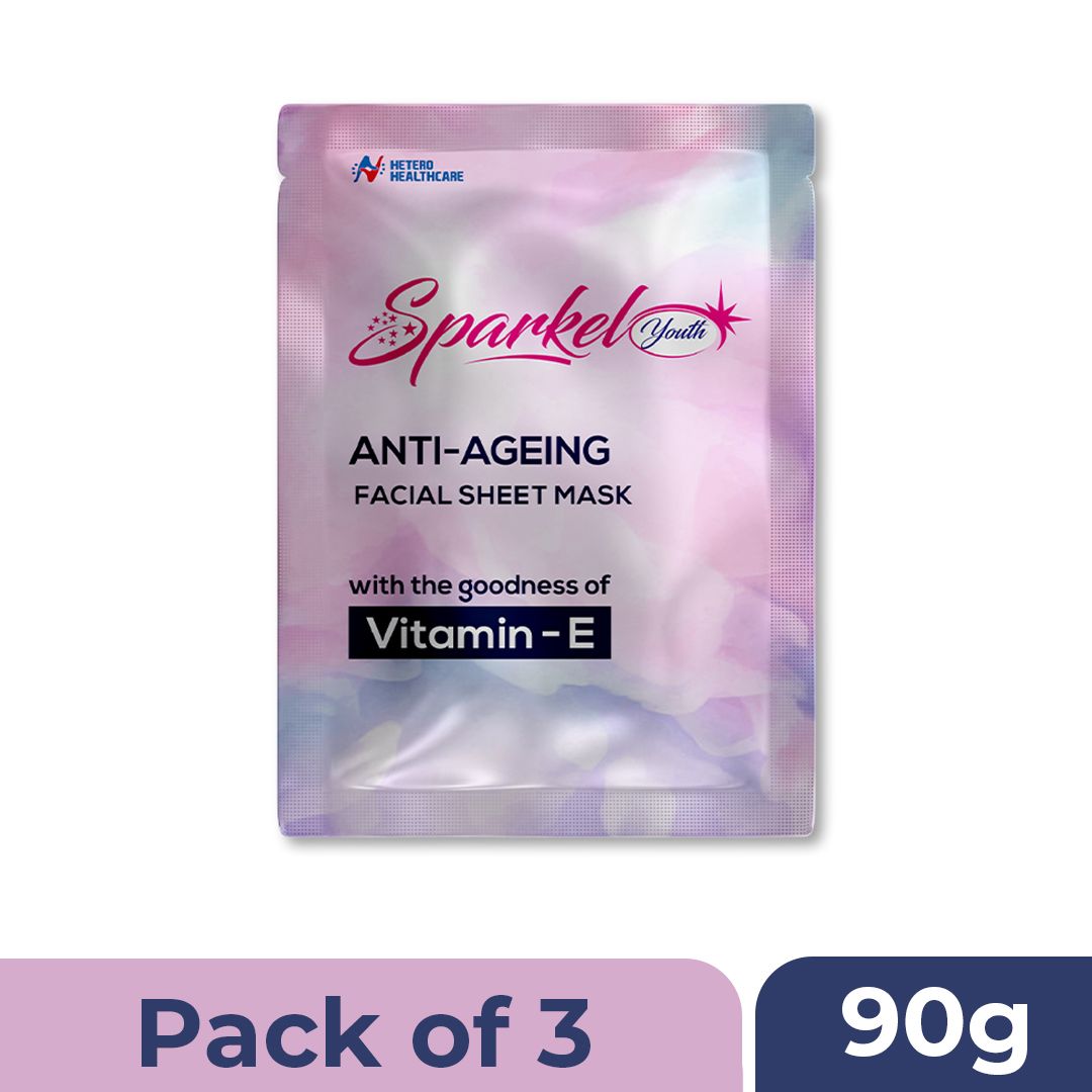 Sparkel Youth - Anti-Ageing Face Sheet Mask with Vitamin E & Retinol | Anti-wrinkle, Boost Collagen, and Get Healthy, Plump Skin | For All Skin Types | Vitamin E Infusion | Pack of 3 Masks