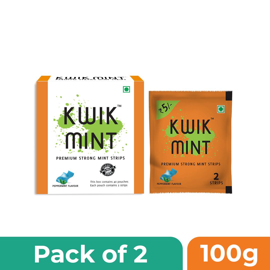 Kwik Mint Premium Strong, Instant mouth freshener dissolving strips for oral care- Pack of 2 (176 Strips)