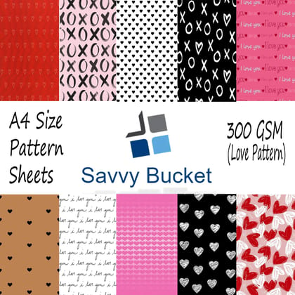 SavvyBucket||Scrapbooking Printed Sheets||Multi-Coloured||300 GSM Pack of 10 (1 Sheets per Design) Size A4