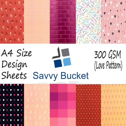 SavvyBucket||Scrapbooking Printed Sheets||Multi-Coloured||300 GSM Pack of 10 (1 Sheets per Design) Size A4