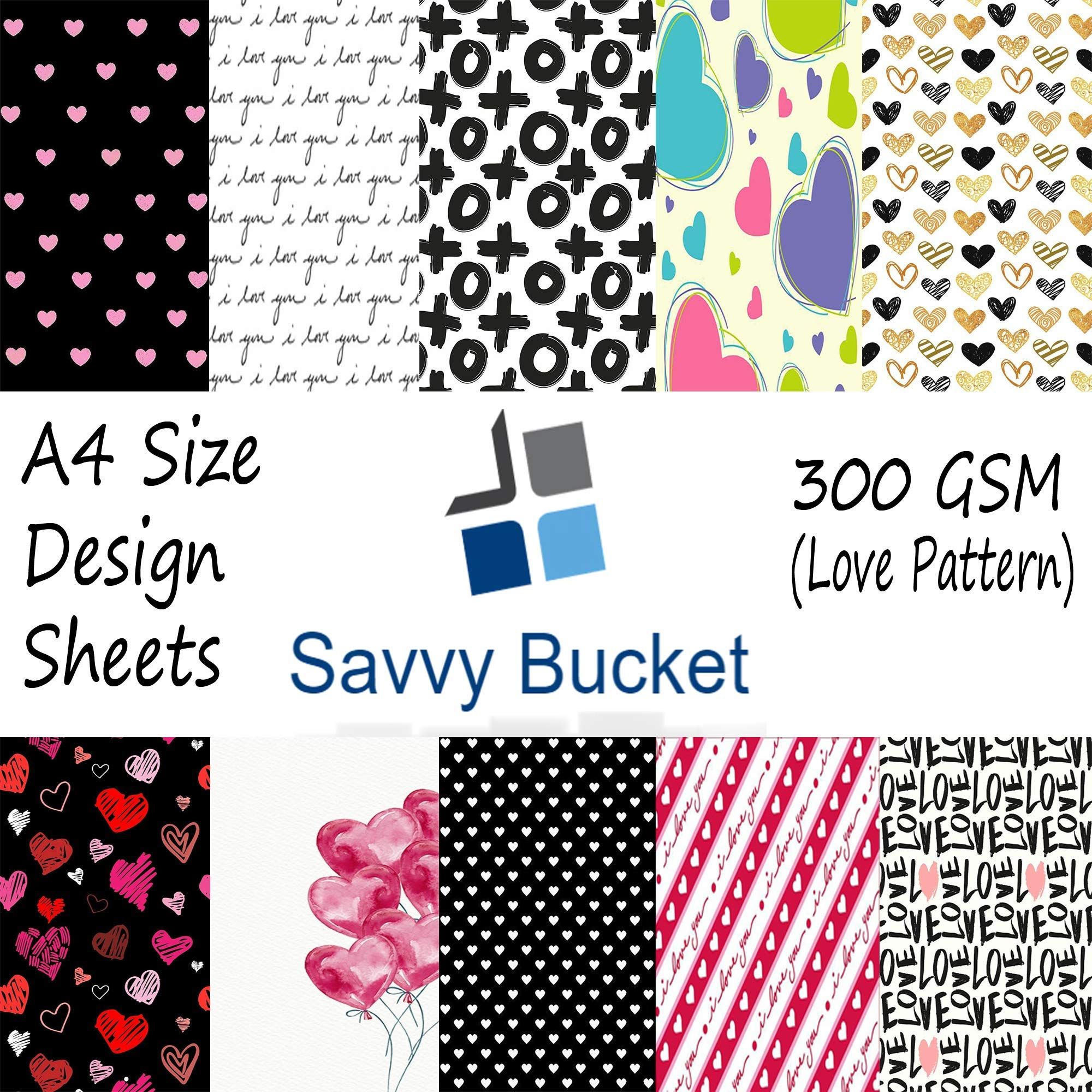 SavvyBucket||Scrapbooking Printed Sheets||Multi-Coloured||300 GSM Pack of 10 (1 Sheets per Design) Size A4