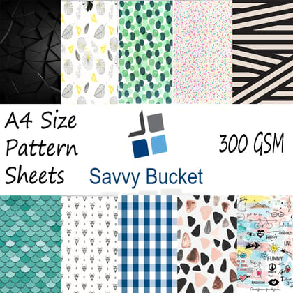 SavvyBucket||Scrapbooking Printed Sheets||Multi-Coloured||300 GSM Pack of 10 (1 Sheets per Design) Size A4